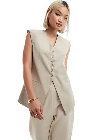 ASOS Longline exaggerated shoulder waistcoat in sand