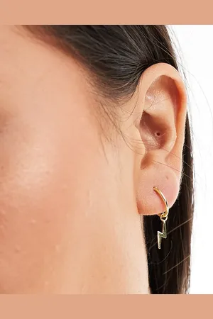 Kingsley Ryan Lightening bolt charm hoop earrings in plated