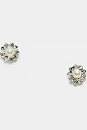 Kingsley Ryan Floral pearl stud earrings in sterling