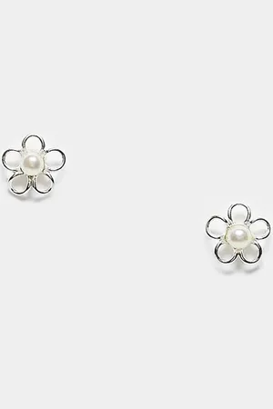 Kingsley Ryan Flower with pearl stud earrings in sterling