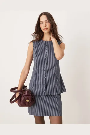 Glamorous Button up fitted waistcoat in dark stripe co-ord