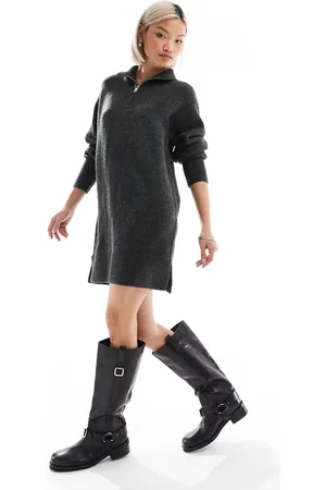 French Connection Knitted jumper dress with half zip in