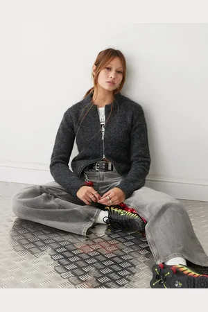 Weekday Odora wool blend zip cardigan in off- melange