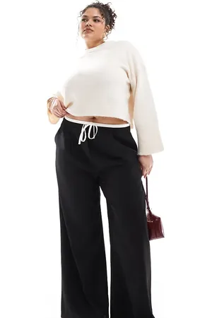 Yours Contrast drawstring waist wide leg trousers in