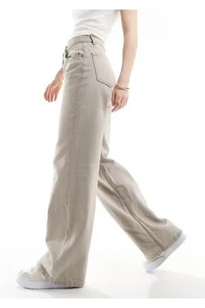 Pull&Bear High waisted wide leg jeans in dirty wash beige