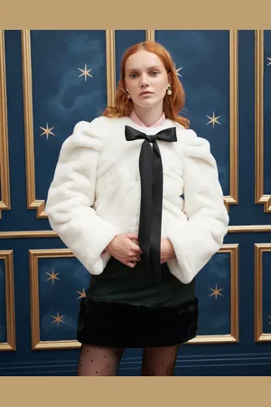 Sister Jane Bow front faux fur jacket in cream and