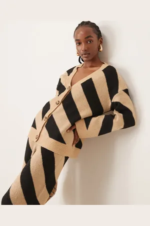 Y.A.S Knitted longline cardigan co-ord in bold camel stripe