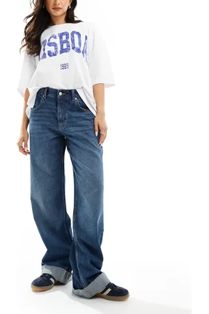 ASOS Turn up hem mid rise baggy boyfriend jeans in mid