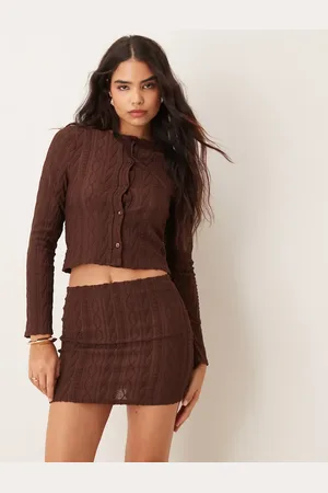 Miss Selfridge Cable knit cardigan co ord in chocolate