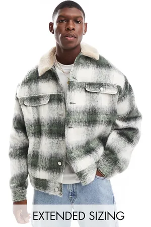 ASOS Oversized wool look harrington jacket in check with borg collar