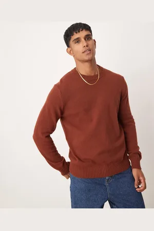 MANGO Roundneck regular fit wool sweater in burgundy