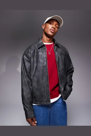 ASOS Faux leather oversized harrington jacket in washed