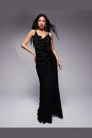 ASOS Plisse cami maxi dress with waterfall corsage ruffle in