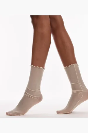 Topshop Sheer socks with frill edge in off