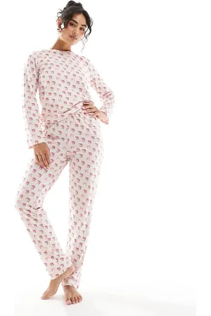 Pieces® Christmas long sleeve pyjama set in bow print