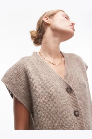 Topshop Knitted v-neck relaxed vest co-ord in oat