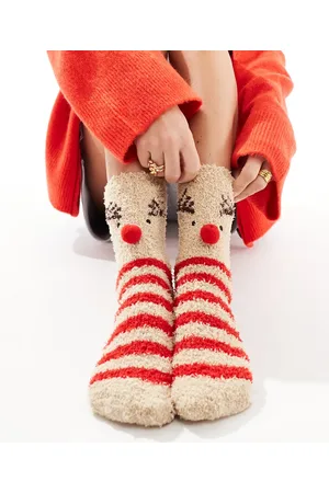 Pieces® Christmas gift boxed reindeer fluffy socks in beige