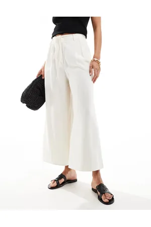 MANGO Belt detail linen straight leg trouser in
