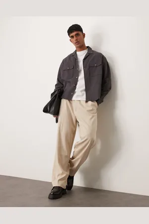 ASOS Boxy overshirt with revere collar in dark