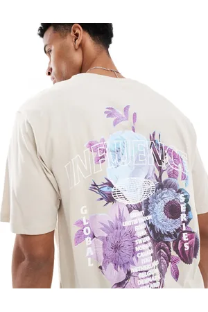 Only & Sons Relaxed fit t-shirt with floral back print in beige