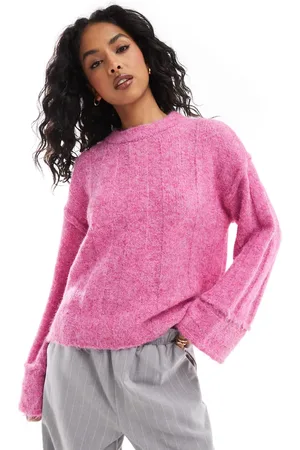 Pieces® Ribbed knit jumper with wide sleeves in melange
