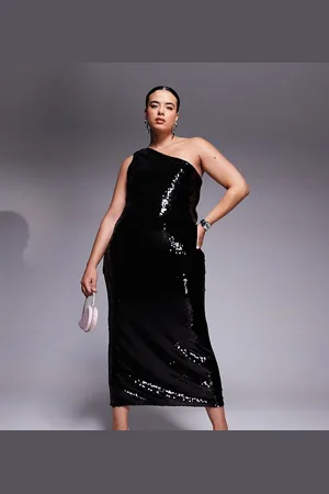 ASOS ASOS DESIGN Curve sheer sequin one shoulder midi dress in