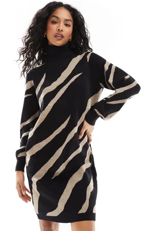 Object Roll neck knitted dress in abstract zebra print