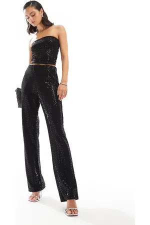 Pieces® High waisted straight leg sequin trouser mix & match set in