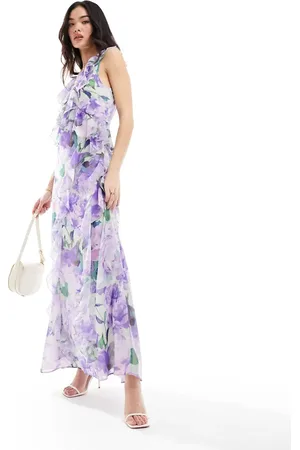 HOPE & IVY Ruffle front maxi dress in lilac floral