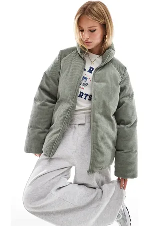 ASOS Cord oversized puffer jacket in sage
