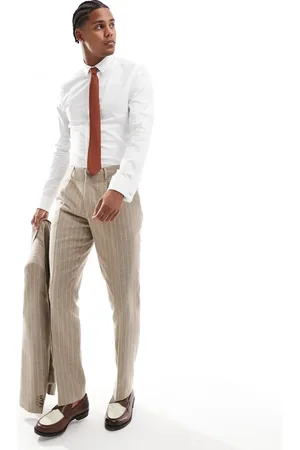 Shelby & Sons Shelby and Sons tailored slim trouser in beige pinstripe co-ord