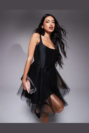 Lace & Beads Corset drop waist tulle mini dress in