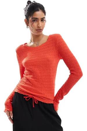 Object Textured boat neck jersey top in flame