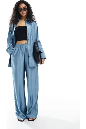 Y.A.S Satin pinstripe wide leg trouser co-ord in - MBLUE
