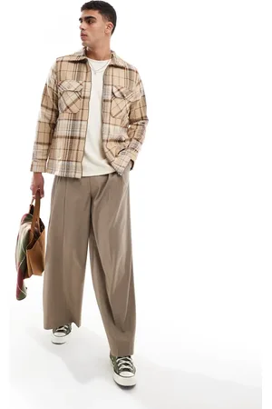 Only & Sons Zip through faux wool shaket in beige check