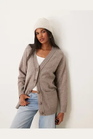 Miss Selfridge Mid length cardigan with seam detail in mushroom