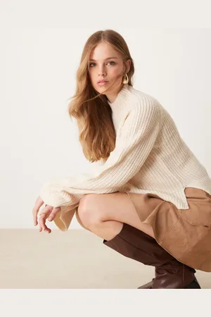 JDY High neck jumper with side slit in cream