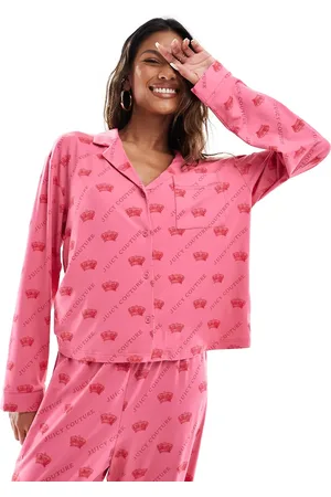 Juicy Couture Long sleeve crown button up pyjama top in hot