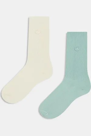 adidas 2 pack crew socks in off and green