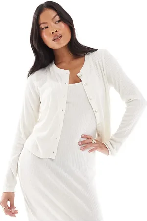 VERO MODA Soft ribbed cardigan co-ord in cream melange