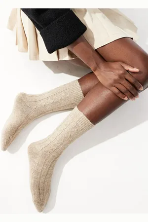 Pieces® Ribbed knitted cosy socks in beige