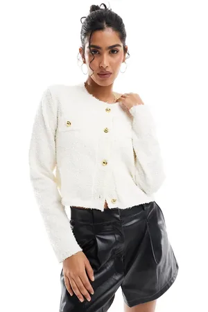 Style Cheat Popcorn knit button up cardigan in cream