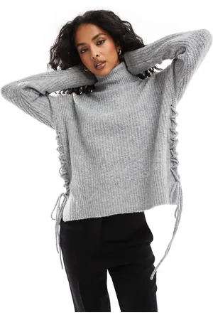 Pieces® Roll neck jumper with side ties in dark