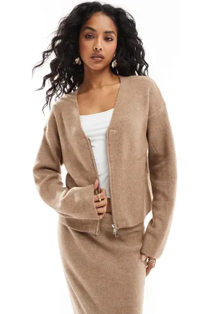 Pieces® Mix & match v neck cardigan co-ord in taupe