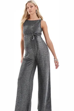 Mama;licious Mamalicious Maternity wide leg glitter jersey jumpsuit in