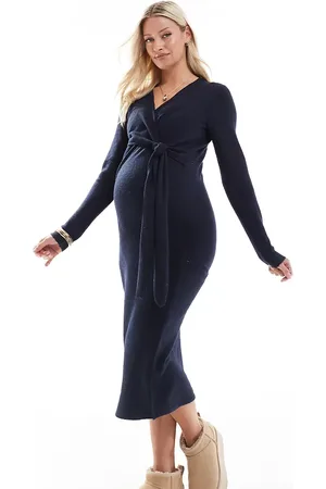 Mama;licious Mamalicious maternity knitted maxi dress with knot front in