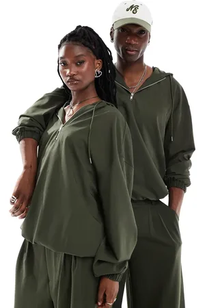 COLLUSION Unisex tailored hoodie in olive co-ord