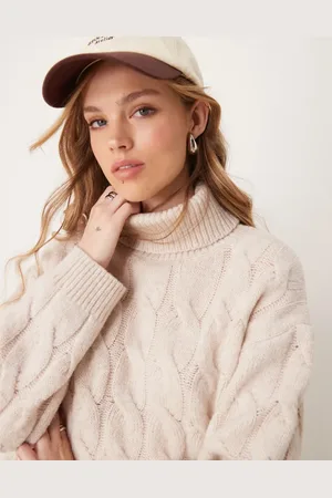 Miss Selfridge Cable high neck cosy knit jumper in oatmeal