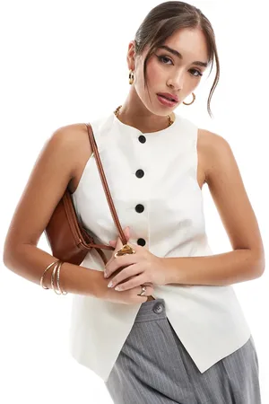 ASOS Satin high neck waistcoat in ivory