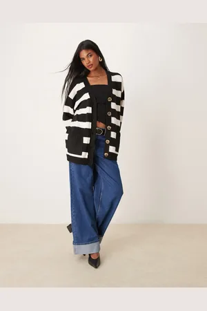 Miss Selfridge Mid length cardigan with seam detail in stripe
